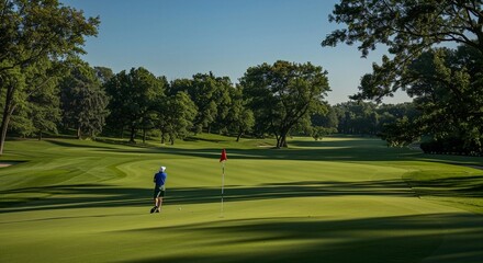 Lone Golfer on a Lush Green Course Under the Clear Sky