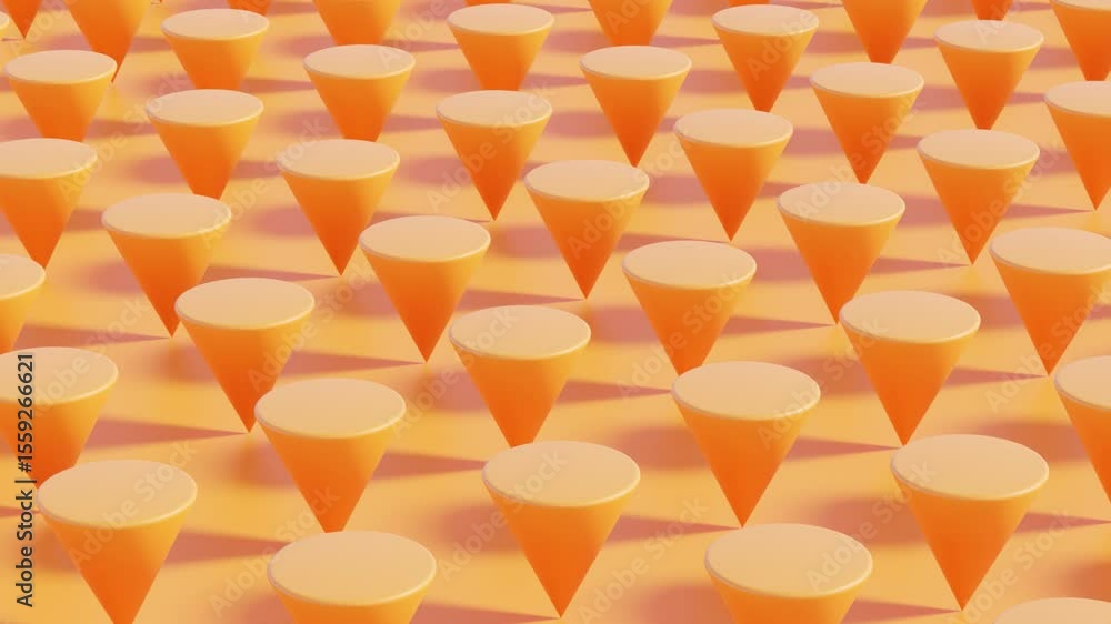Poster orange monochromatic 3d background featuring uniform inverted cone shapes in neat rows – seamless lo