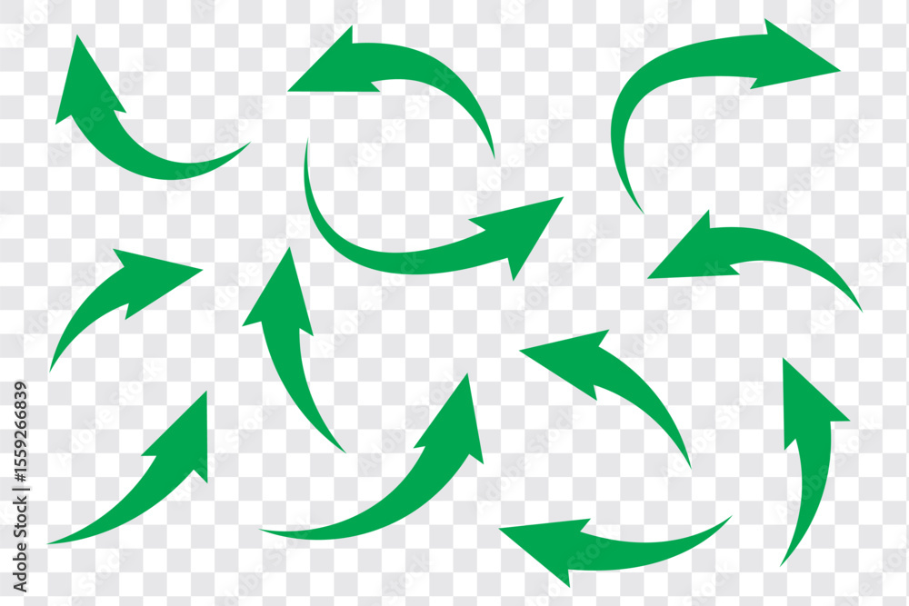 Poster set of long green curve arrow icon vector . green curve arrow icon set. long arrow icon set. curve a