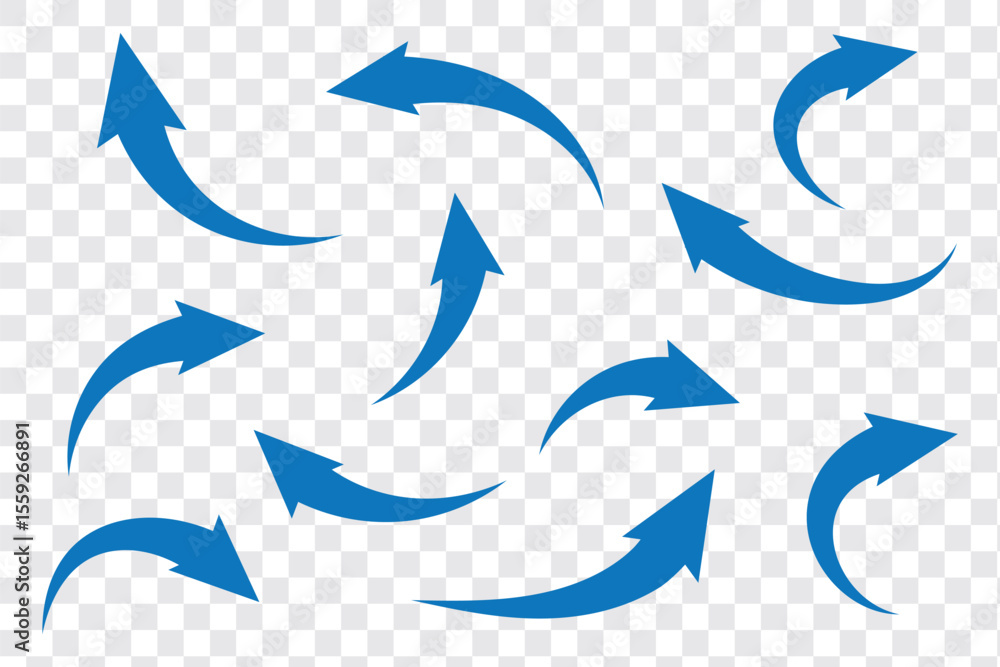 Poster set of long blue curve arrow icon vector . blue curve arrow icon set. long arrow icon set. curve arr