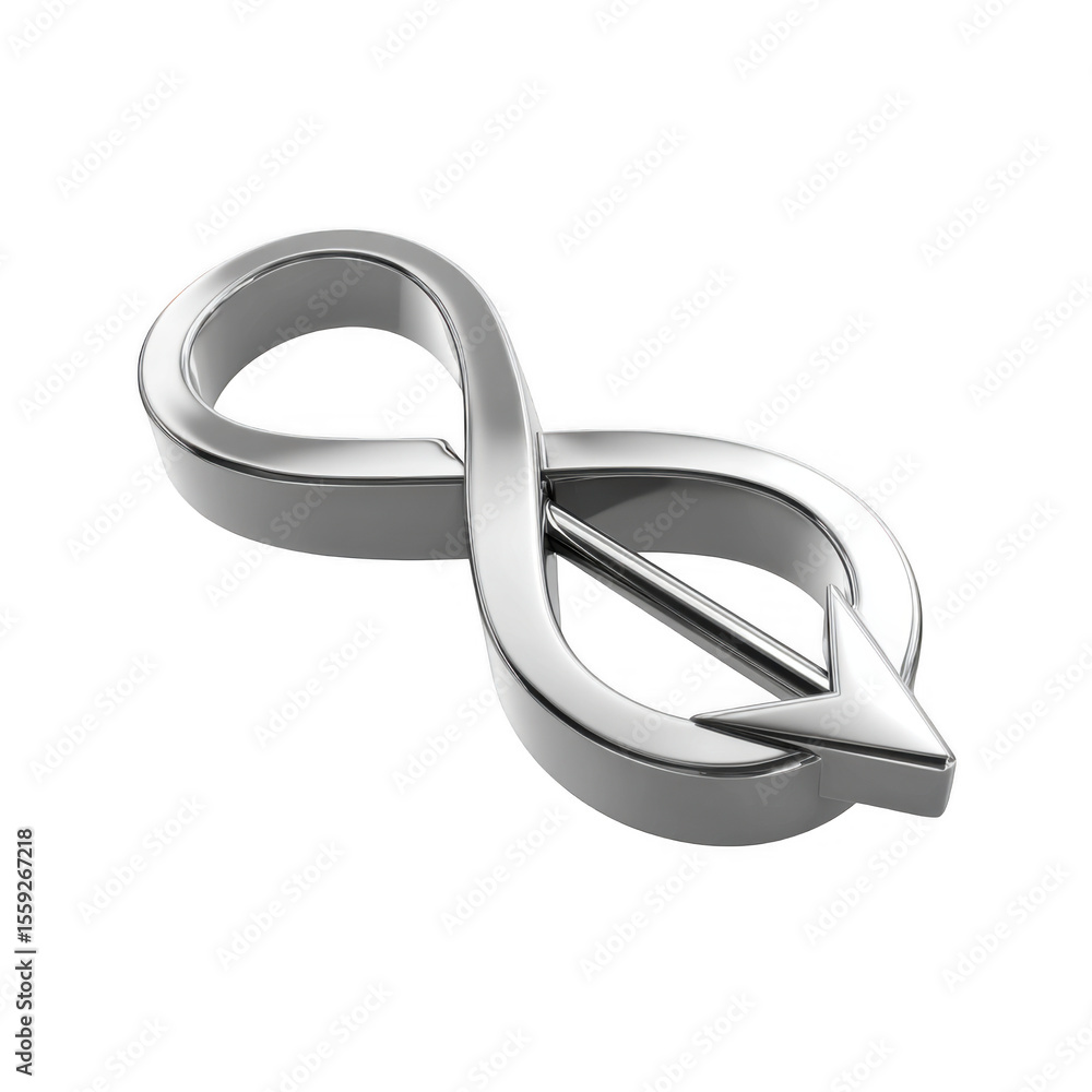 Aufkleber a 3d rendering of a chrome infinity symbol with an arrow, isolated on transparent background