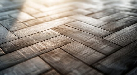 Close-up of Textured Wooden Parquet Flooring with Subtle Sunlight