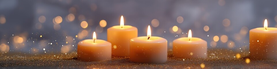 Cozy candlelit ambiance with warm glowing flames and soft bokeh lights