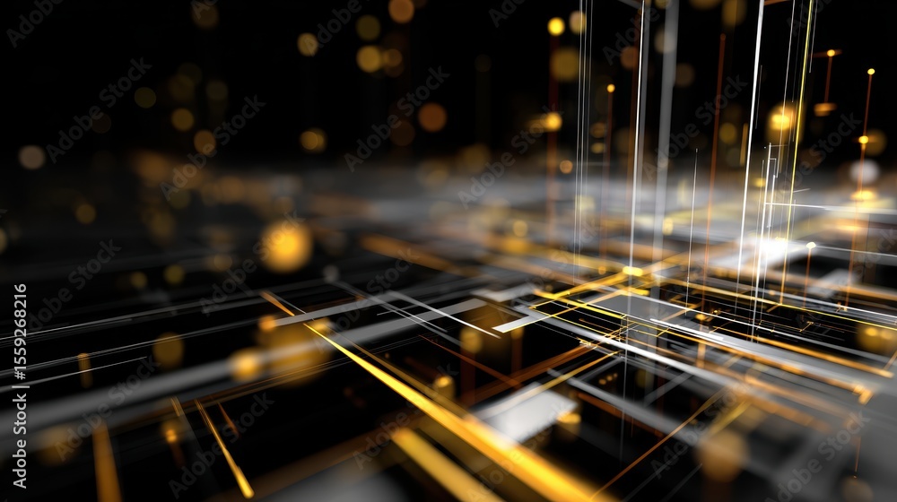Poster futuristic abstract geometric network with glowing lines and particles