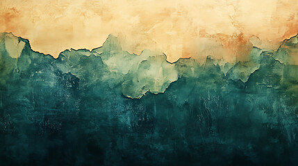 Abstract mountain range painting with textural depths featuring earth tones and blue shades for art backgrounds