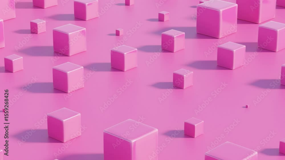 Poster soft pink 3d abstract background with geometric cubes of various sizes in aligned rows – seamless lo