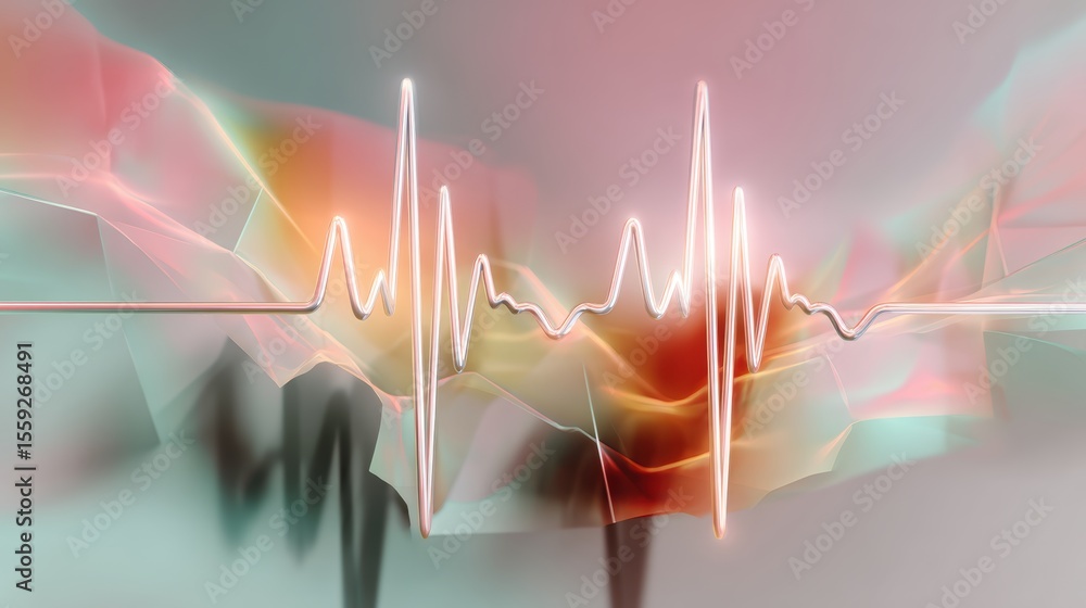 Aufkleber abstract digital artwork with colorful neon heartbeat waveform on dynamic background