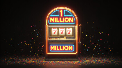 1 MILLION Jackpot Slot Machine – Flashing Neon Pop Art Style with Confetti Explosion and 80s Casino Theme