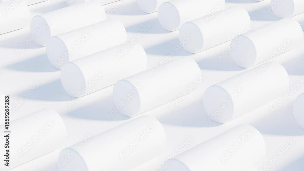 Aufkleber minimal white 3d background with cylinders neatly aligned in rows – seamless loop abstract animation