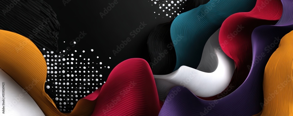 Aufkleber abstract colorful waves and dotted patterns on black background