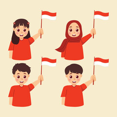 Happy indonesian children celebrating independence day