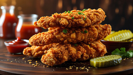Fried Chicken on Wooden Background for National Fried Chicken Day