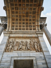 The renewed Napoleonic Arco della Pace marble arch near the Castello Sforzesco castle downtown,...
