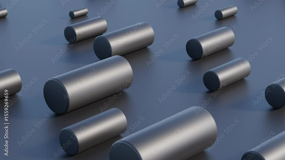 Poster black monochrome 3d background featuring cylindrical shapes in varying sizes aligned in geometric ro