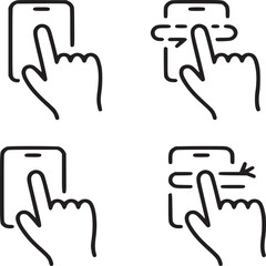 Illustration of four hands interacting with a smartphone using different gestures on a white background