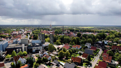 Aerial view of the old town of the city Jever in Germany on an sunny spring noon