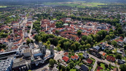 Aerial view of the old town of the city Jever in Germany on an sunny spring noon