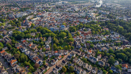 Aerial view of the old town of the city Oldenburg in Germany on an sunny spring noon