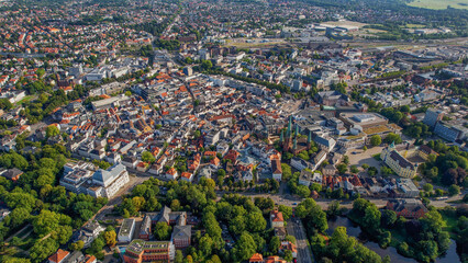 Aerial view of the old town of the city Oldenburg in Germany on an sunny spring noon