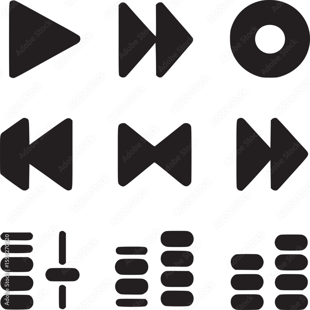 Poster a collection of black media player icons arranged in a grid on a light gray background image view