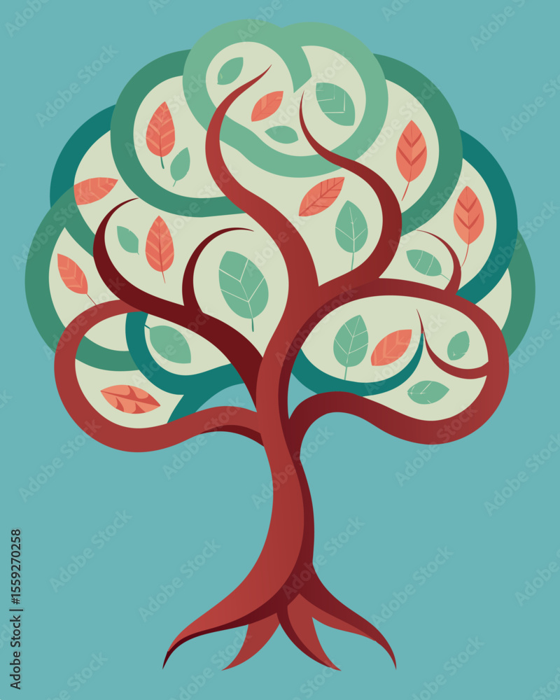 Poster a twisted tree with branches intertwined and overlapping symbolizing the interconnectedness of diffe