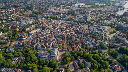 Aerial view of the old town of the city Oldenburg in Germany on an sunny spring noon