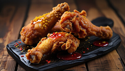 Fried Chicken on Wooden Background for National Fried Chicken Day