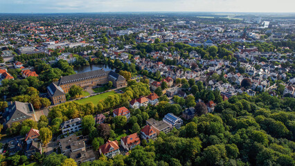 Aerial view of the old town of the city Oldenburg in Germany on an sunny spring noon