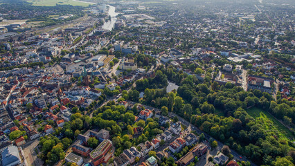 Aerial view of the old town of the city Oldenburg in Germany on an sunny spring noon