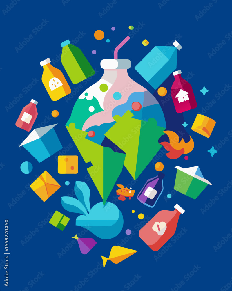 Aufkleber a colorful mosaic of discarded wrappers bags and other garbage coalescing into a floating garbage pa