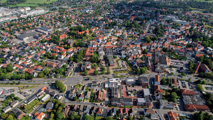 Aerial view of the old town of the city Varel in Germany on an sunny spring noon