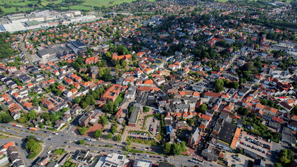 Aerial view of the old town of the city Varel in Germany on an sunny spring noon