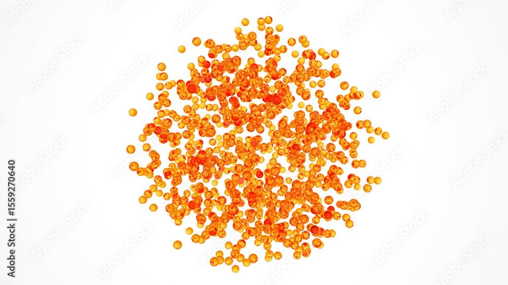 Poster dynamic abstract 3d cloud of floating transparent orange spheres drifting gently through open space.