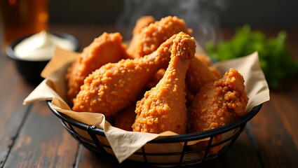 Fried Chicken on Wooden Background for National Fried Chicken Day
