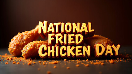 National Fried Chicken Day Banner with Realistic Crispy Fried Chicken