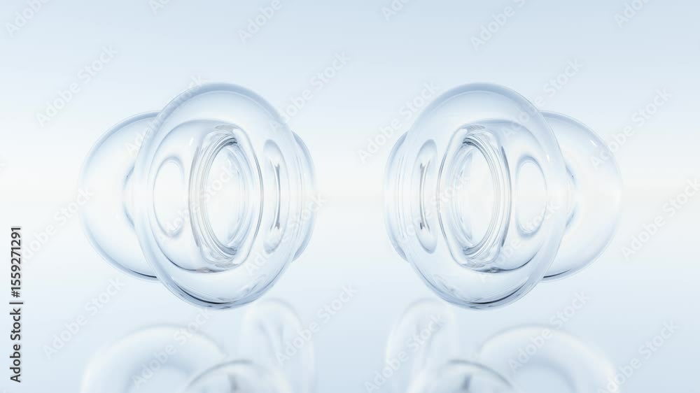 Poster transparent toruses floating above mirror surface – futuristic minimal 3d design