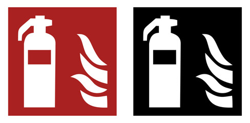 fire extinguisher icons with flame graphics. Ideal for fire safety signage, emergency alerts, and safety instruction labels in vector format.