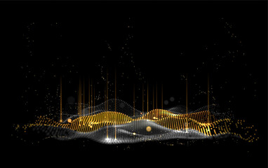 Deep blue digital wave with glowing particles. Cybernetic ocean abstract data visualization. AI-inspired liquid tech background 3D. Holographic particle sea for metaverse. Vector background