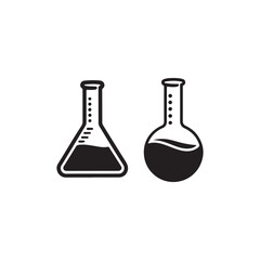 Simple Line Art of Two Science Lab Flasks.This clean line drawing showcases two common science lab flasks: a conical flask and a round bottom flask.