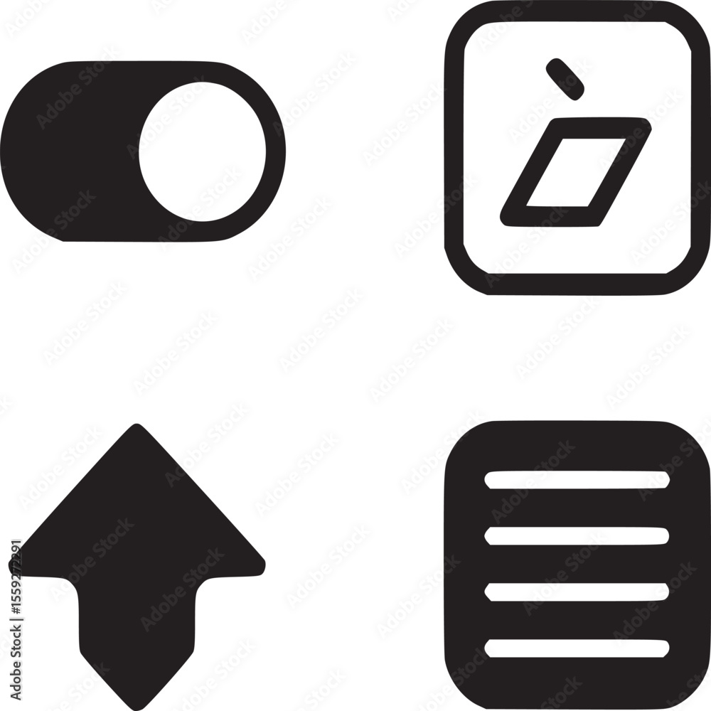Poster a visual representation of four distinct icons arranged symmetrically on a light gray backdrop