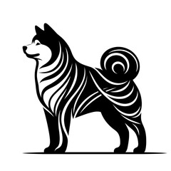 Obraz premium Vector illustration of akita inu dog in black strokes and lines. Family pet, love and care for animals, adoption fair. Types of breeds, decoration for grooming salon or vet clinic
