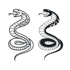 Aggressive Snake Tattoo Designs Black and White Illustrations
