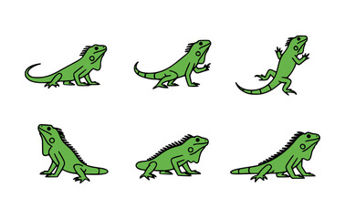 Obraz premium Collection of Six Green Iguana Illustrations on a white backdrop