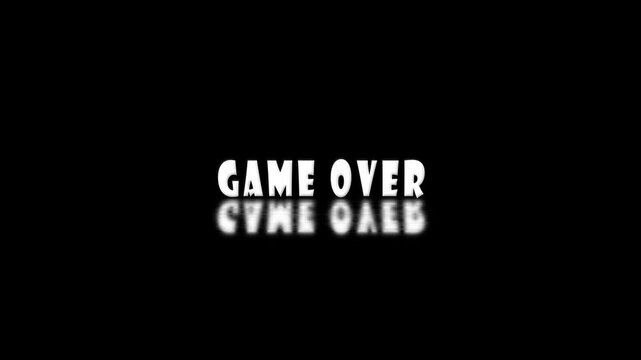 game over text animation with reflection and camera zoom in on black background, 4k video

