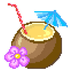 Coconut Juice &ndash; Tropical Pixel Art Drink | Cute Summer Y2K Icon 夏