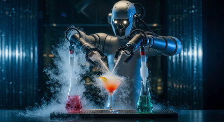 Naklejka premium AI Mixology: Robotic Bartender Creates Molecular Cocktail