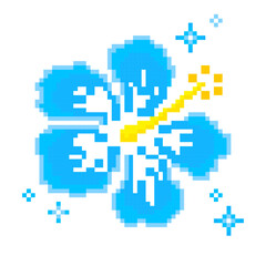 Sparkling Gradient Blue Hibiscus – Fancy Pixel Art Flower   Y2K GAL Style 夏 かわいい キラキラ © mopi