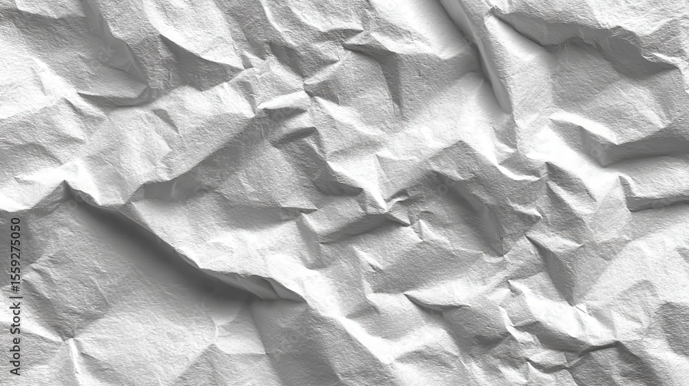 Poster crumpled paper sheet displaying an abstract, textured surface with dynamic shadows and delicate high