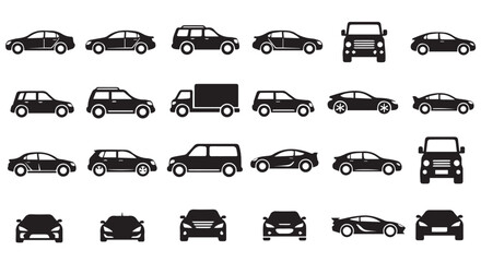 Modern Car Silhouette Icon Pack – Automotive, Transport & UI/UX Vector Symbols