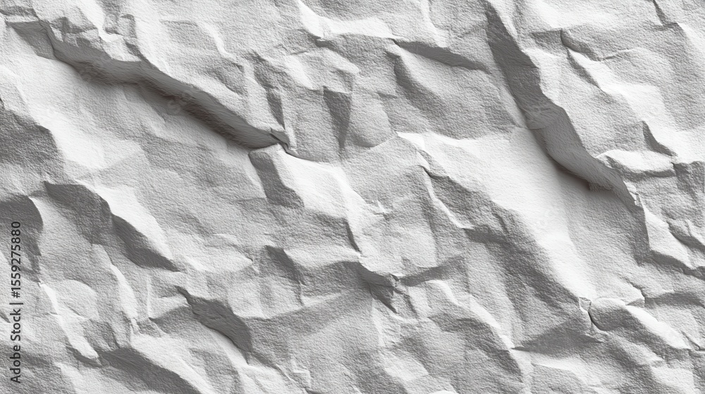 Poster crumpled paper sheet displaying an abstract, textured surface with dynamic shadows and delicate high